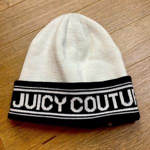 Juicy Couture Logo Beanie Knit Hat Cream & Black Cuff Y2K One Size